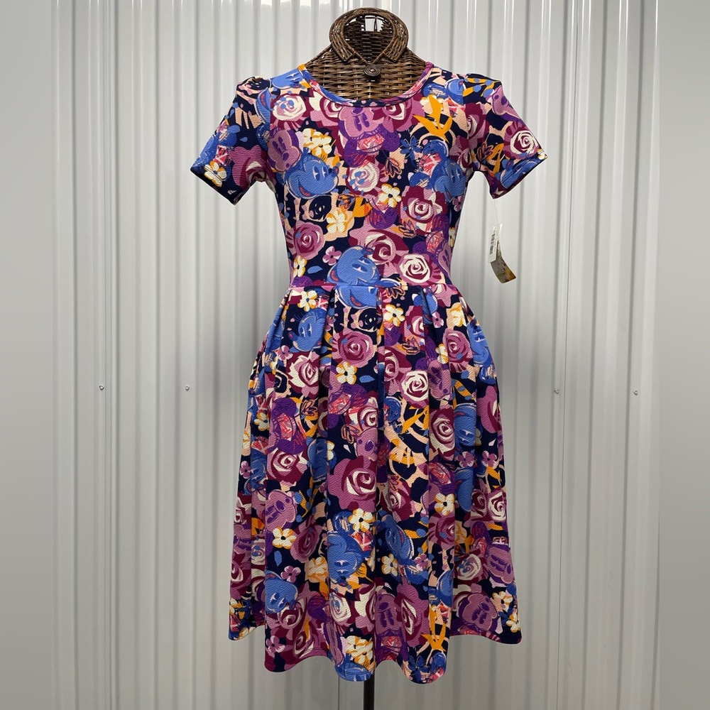 NWT LuLaRoe Disney Amelia Hidden Mickey and Minnie Mouse Floral Dress size Small